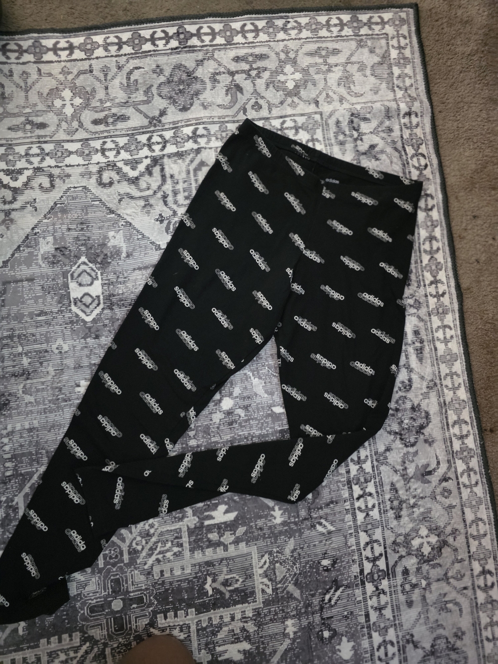 adidas Black Leggings with White Logo Print